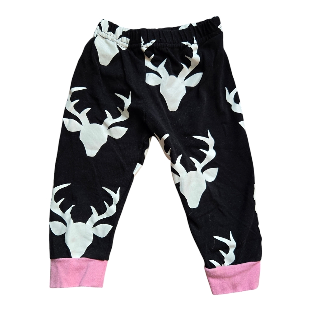 Black and White Deer Print Pants with Pink Cuffs